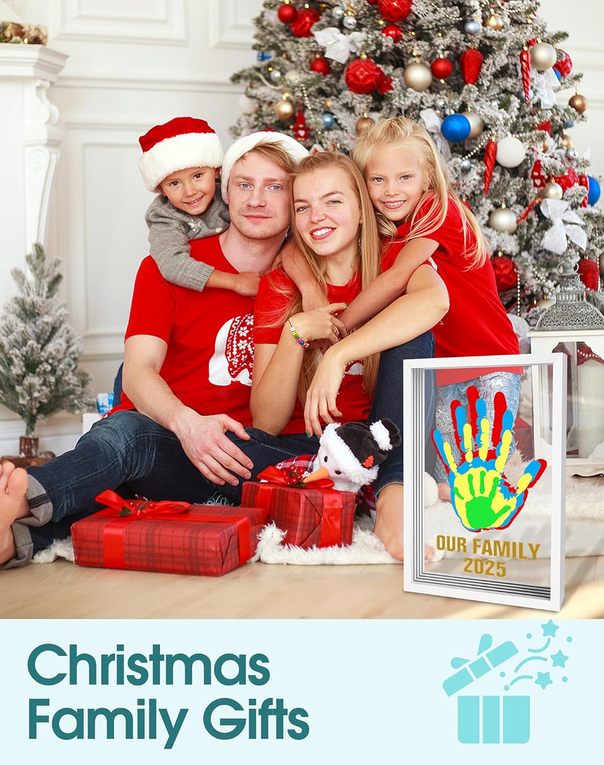 Family Handprint Kit, Baby Hand Print Kit, DIY Handmade Craft Keepsake Frame, Adoption Family Gifts for New Mom, New Parents, Grandparents, Mother's Day, Father's Day, Christmas, 6 Non-Toxic Paints