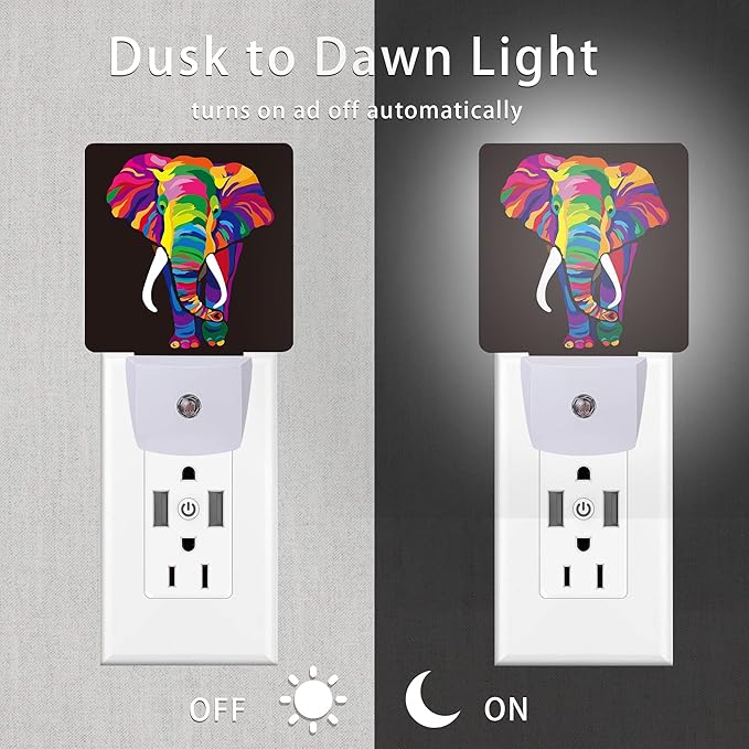 Elephant Night Light,Colorful Elephant Plug-in Night Lights with Dusk-to-Dawn Sensor for Stairway/Hallway/Kitchen Sleep Friendly lamp for Women/Girls/Boys Gift,0.5W