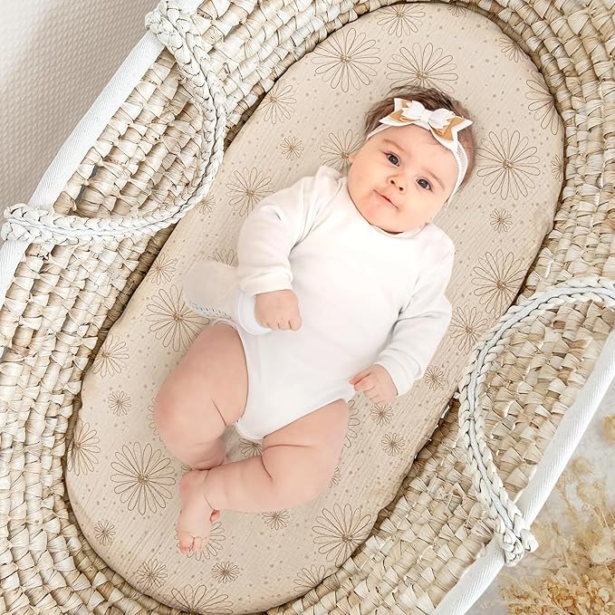 lulumoon Muslin Bassinet Sheets Baby: Cotton Bassinet Sheets Fitted for Boys and Girls - Bassinet Mattress Sheets for Oval Rectangle or Hourglass