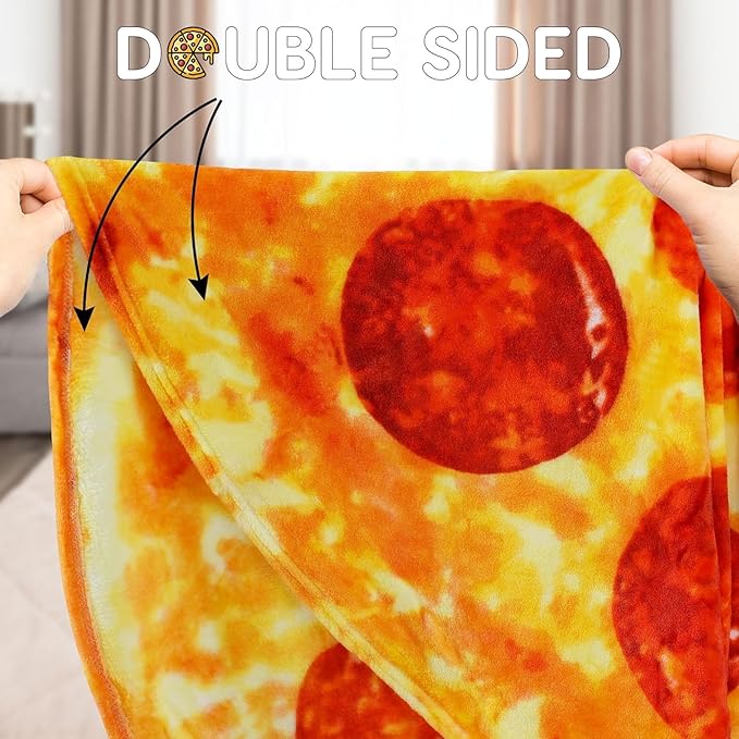 Zulay Giant Double Sided Pepperoni Pizza with Gift Gift Packaging - Novelty Blanket for Adults & Kids - Soft Flannel Round Pepperoni Blanket for Indoors, Outdoors, Travel, Home, 285 GSM - 71 Inches