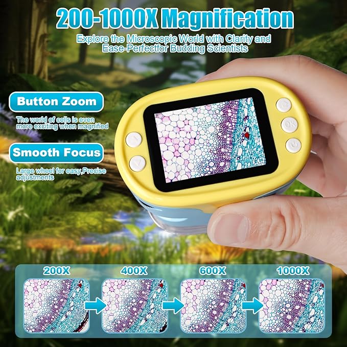 1000X Handheld Microscope for Kids, Weton 2.0" HD Screen Mini Digital Microscope w/Slides Kit Portable Edu Gift for Age 4-6 8-12 Children Students,32G SD Card & Tripod Stand Included