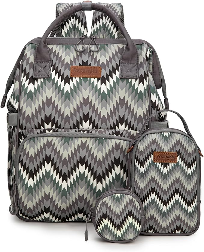 Montana West Wrangler Callie Diaper Bag Backpack with Pacifier Case, Crossbody Bottle Bag and Stroller Straps Western Pattern Multifunction Baby Travel Bag Set WG2216-9110BK