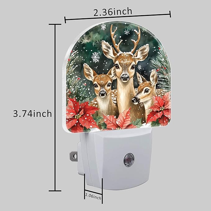 Night Light for Kids Girls Boys, Christmas Elk Flowers LED Night Light Plug into Wall with Dusk to Dawn Sensor for Room Decor, Hallway, Kitchen, Bathroom, Nursery, Stairs