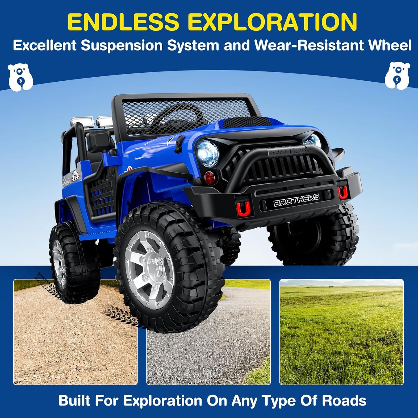 L8 2 Seater Ride On Car, 12V Kids Electric Car w/Remote Control, 4-Wheel Suspension, Bluetooth Speaker, Multi Music Modes, 3 Speeds, LED Lights, Xmas & Birthday Gift Ideas for Kids Ages 3+