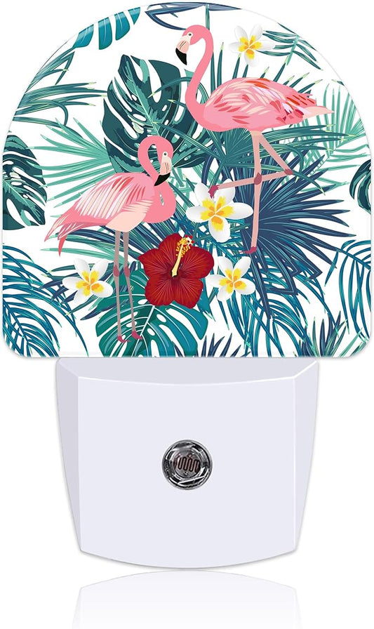 Night Light Plug into Wall with Flamingo and Palm Leaves, Dusk to Dawn Sensor for Room Decor, Hallway, Kitchen, Bathroom, Nursery, Stairs
