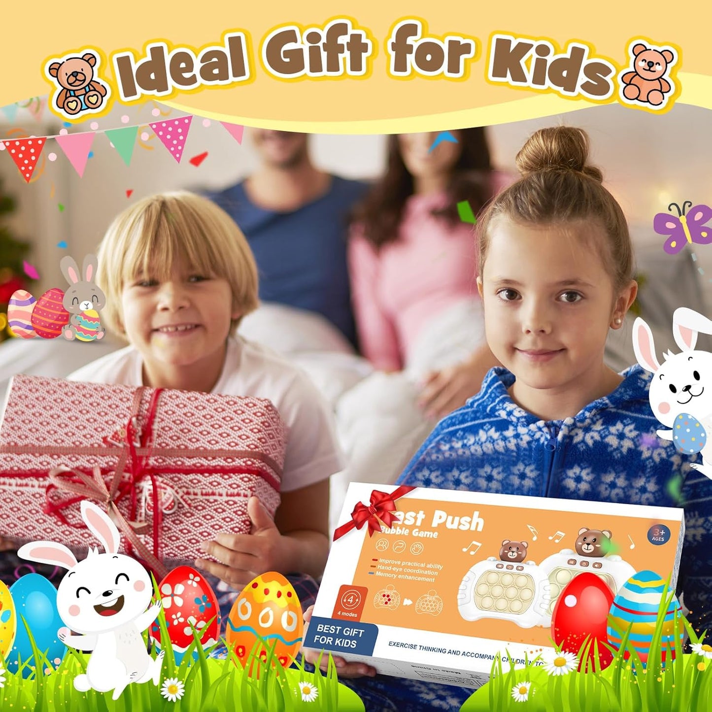 Pop Fidgets Kids Games Toys: 2 Pack Colorful Light Up Fast Push Bubble Handheld Game Sensory Toys for 6 7 8-12 Year Old Boy Girl Birthday Gift for 3-12 Year Old Girls Boys