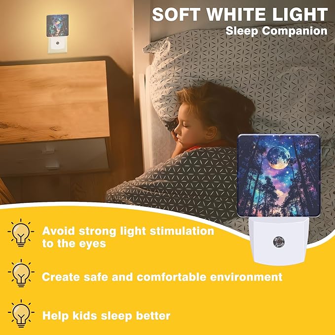 Starry Sky Night Light Moon and Forest Night Lights Plug into Wall Smart Dusk to Dawn Sensor 0.5W Energy Efficient Led Lamp for Men Women Bedroom Bathroom Hallway Stairway Decor