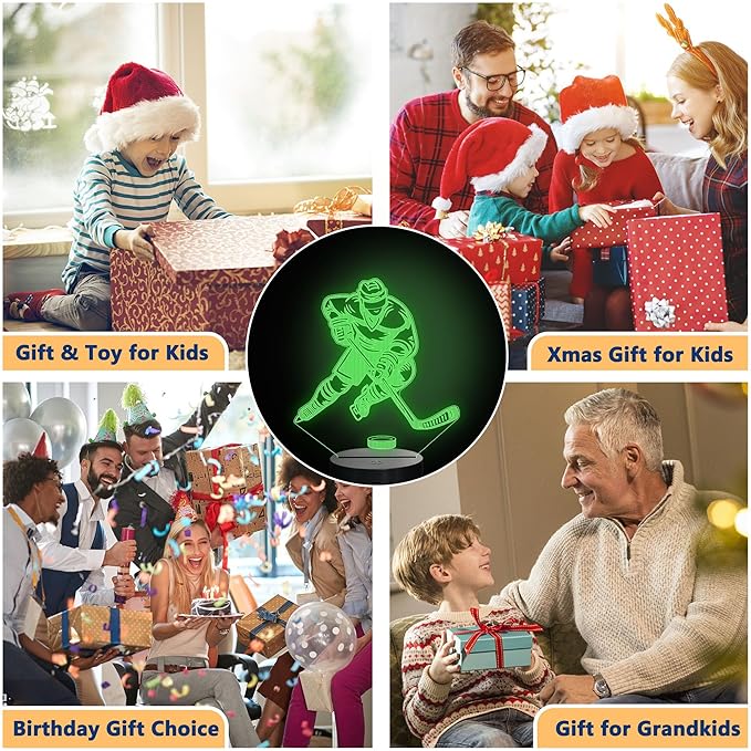 Hockey Gifts for Boy, 3D Illusion Lamp, 3D Hockey Night Light with 16 Colors Remote and Touch Control, Ice Hockey Decor for Kids Room, Boys Girls Birthday Gifts, FS-2810-9999