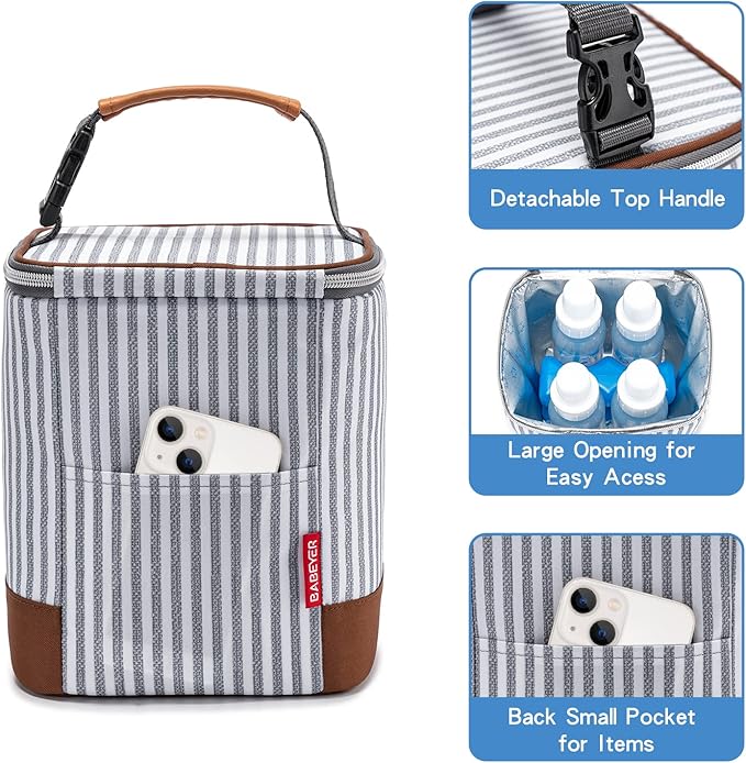 Breast Milk Cooler Bag with Ice Pack Fits 4 Baby Bottles Up to 9 Ounce, Baby Bottle Bag Great for Nursing Mom Daycare, Strap