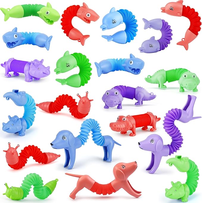 20Pcs Animal Pop Tubes Fidget Toys,Party Favors, Carnival Prizes,Birthday Gifts for Kids, Stress Relief Sensory Toys for Kids 3-8, Piñata Stuffers