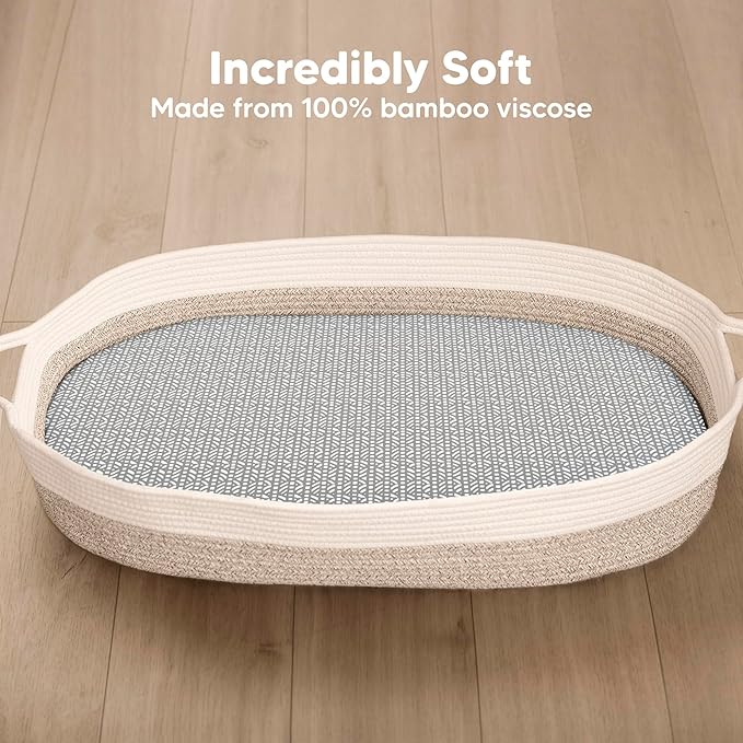 2-Pack Baby Bassinet Sheets Girl, Boy - 33x17 Viscose Derived from Bamboo Bedside Mattress Fitted Bassinet Sheets, Compatible with Halo Bassinest Swivel Sleeper, Baby Delight, Graco (Nordic)