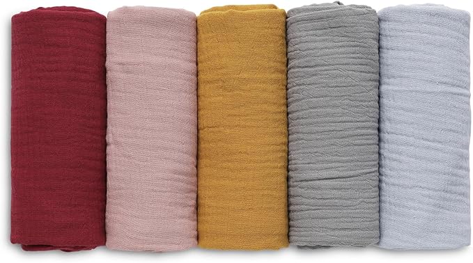 Muslin Receiving Blankets, Neutral Blanket Swaddling for Newborn Boys and Girls, 5 Pack Breathable and Skin-Friendly Swaddle Wrap for Infant Baby (Multiple Colors)