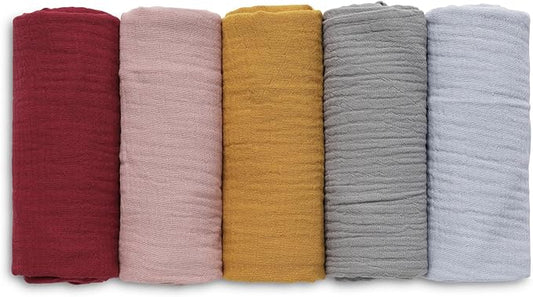 Muslin Receiving Blankets, Neutral Blanket Swaddling for Newborn Boys and Girls, 5 Pack Breathable and Skin-Friendly Swaddle Wrap for Infant Baby (Multiple Colors)