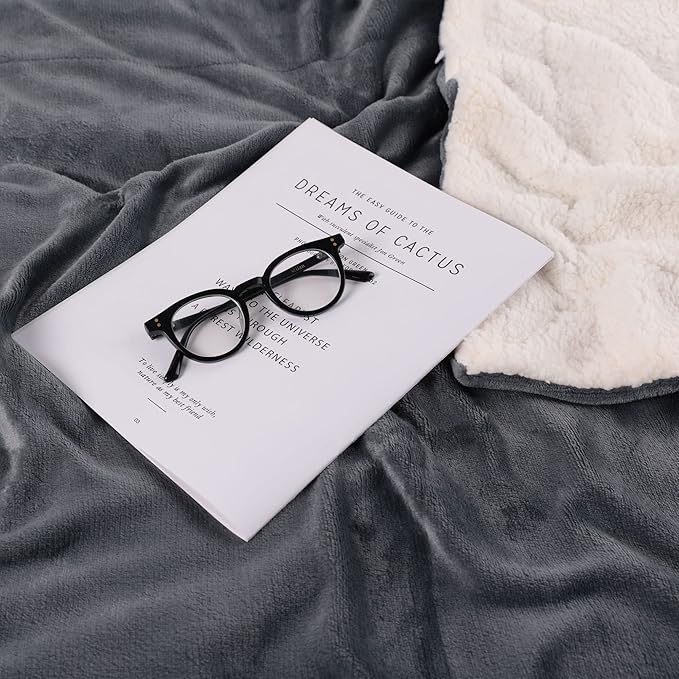 NANPIPER King Size Sherpa Blanket, Soft Fleece Throw for Bed, Reversible Thick Fuzzy Blanket for Winter (Grey, 90x108 inches)