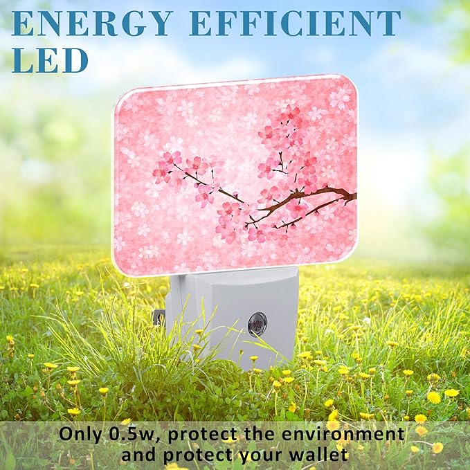 Blooming Cherry Blossoms Night Light Plug into Wall, Cherry Blossoms Night Light with Dusk to Dawn Sensor for Kid Girls Boys Women Men Bedroom, Hallway, Kitchen, Bathroom, Stairs Decor