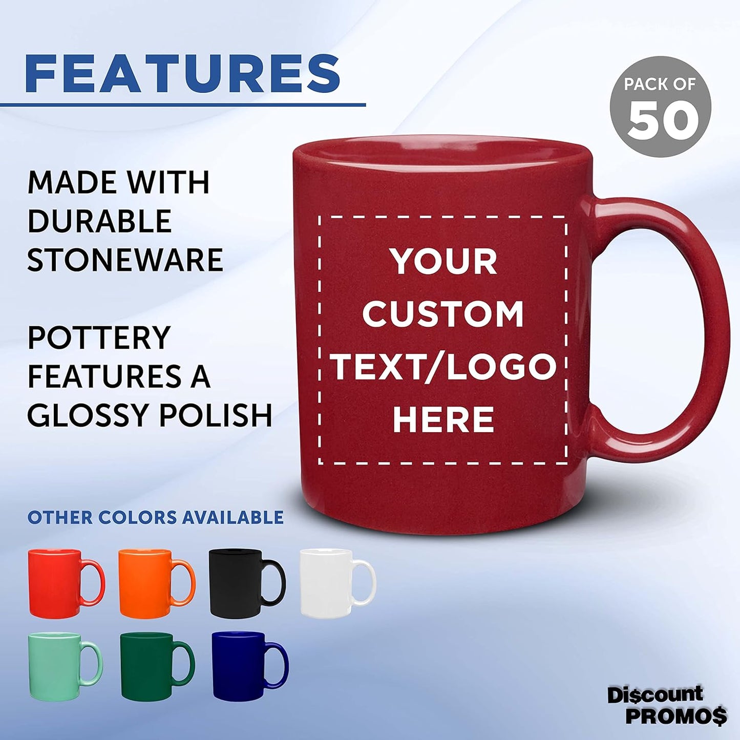 Custom Ceramic Coffee Mugs 11 oz. Set of 50, Personalized Bulk Pack - Coffee cup set, Iced coffee cup, Gaming mug - Red