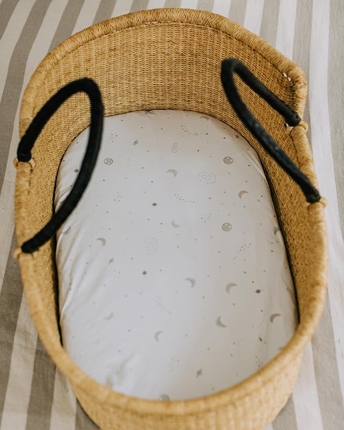 Baby Bassinet Sheets for Boy, Girl (Galaxy, Moon and Stars) 2-Pack - Fitted Bedside Bassinet Sheets - Buttery Soft Cotton Blend for Standard Mattress Pad - Compatible with Halo BassiNest