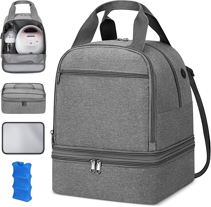Pump Bag for Spectra S1 S2, Wearable Breast Pump Bags with Ice Pack, Pumping Bag with Waterproof Mat for Pump Accessories, Insulated Bottle Bags for Work Travel and Family (Grey)