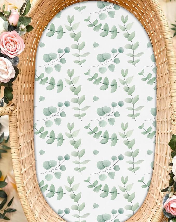 Bassinet Sheets for Baby Girls Boys 2 Pack, Fitted Baby Mattress Sheet for Rectangle, Oval, Hourglass Bassinet Mattress, Breathable Cozy & Universal Fit (Bunny Meadow)