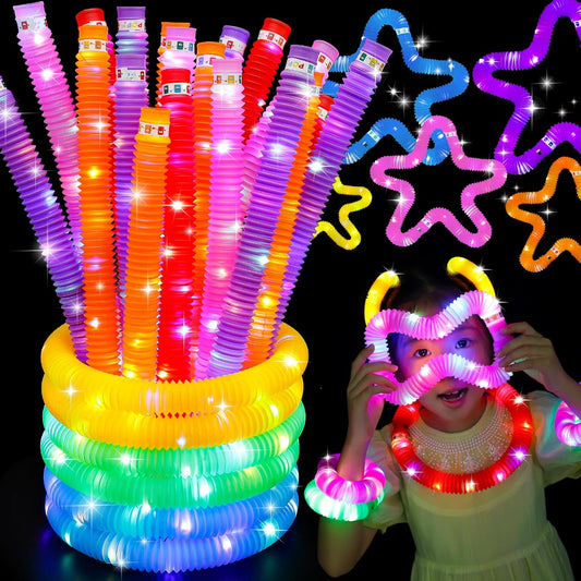 12 PCS Light Up Glow Pop Tubes, Neon Glow Sticks Party Favors for Kids 3-8-12, Fidget Stress Relief Toys, Toddlers Goodie gift Bag Stuffer Fillers,Classroom Prizes Rewards, Party Yard Decorations