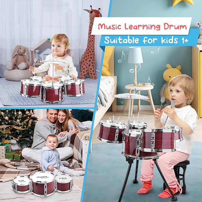 Upgraded Kids Drum Set, 5 Piece Toy Set for Toddlers1-3 3-5 Band Rock Jazz Drum Musical Instrument Toys for Boys Girls Christmas Birthday Gifts