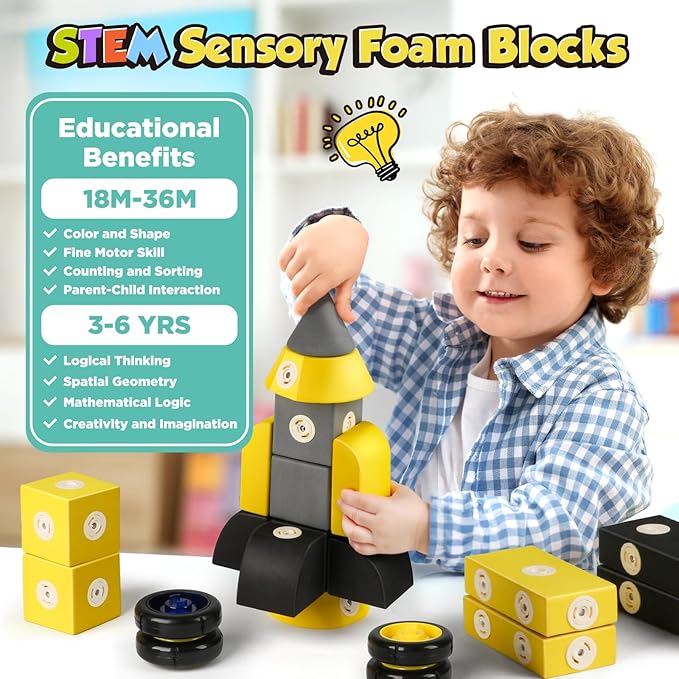 Joyfresh Foam Magnetic Blocks for Toddlers, 30pcs,Big Building Block for Kids 2 3 4 5 Years Old, Soft EVA Blocks Toys Gifts for Boys Girls