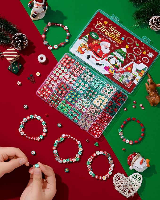 Christmas Polymer Clay Beads, 10mm Heishi Spacer Beads for Jewelry Making, Mixed DIY Crafts Supplies for Bracelet, Necklace, Earrings, Hair Accessories and Holiday Crafts