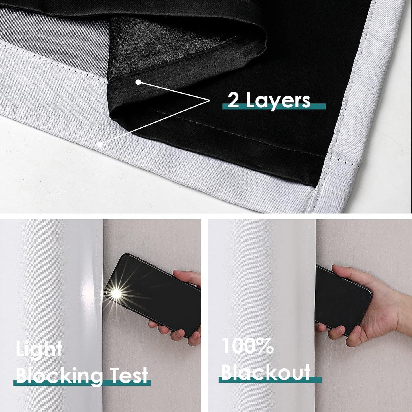 ChrisDowa 100% Blackout Curtains for Bedroom with Black Liner, 2 Thick Layers Total Blackout Thermal Insulated Grommet Window Curtains 2 Panels Set (Greyish White, 52 x 54 Inch)