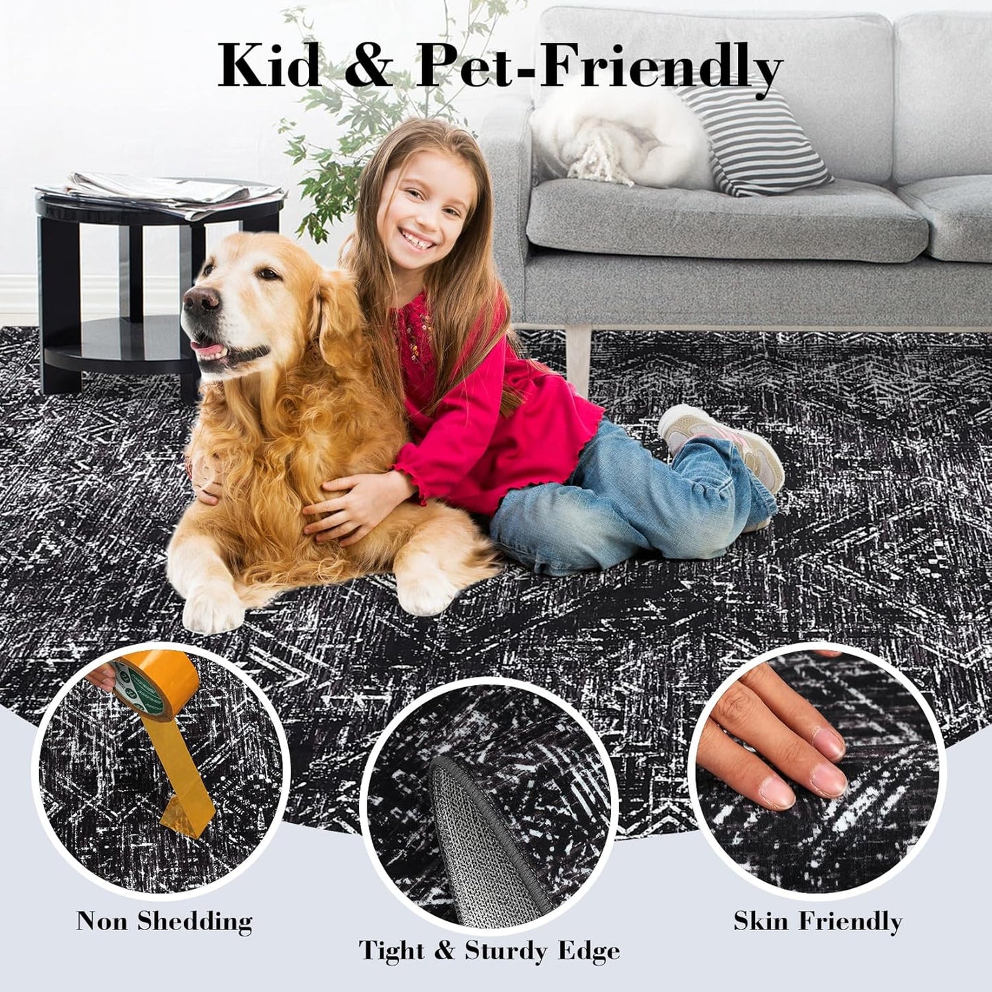 COZYLOOM Rug Runners 2x8 Washable for Hallway Vintage Non Slip Area Rug Geometric Soft Throw Rugs Low Pile Stain Resistant Carpet for Office Dining Room Living Room, Black