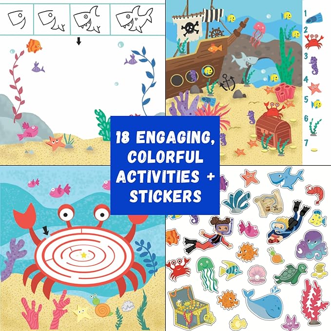 Totebook Kids Travel Educational Activity Book with Washable Markers - Car and Airplane Activities, Learning Toys for Toddlers- Reusable Stickers for Ages 4, 5, 6 (Jungle & 2 Extra Books)