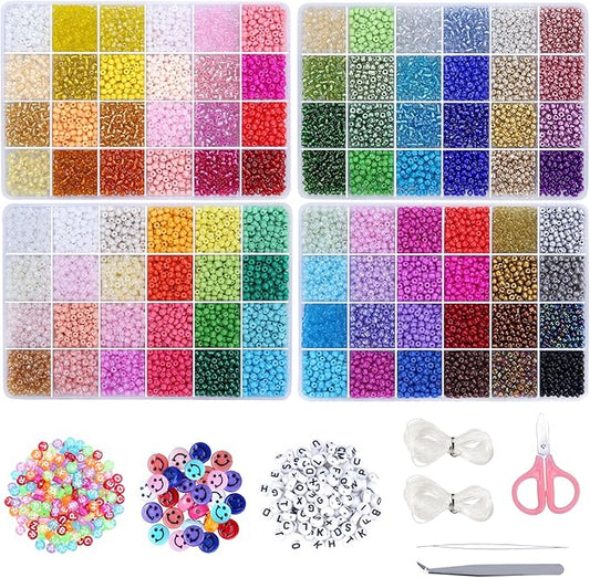 EFIVS ARTS Seed Beads 96 Colors 4MM Small Beads Kit Tiny Bracelet Waist Beads Set with Pendant Charms Letter Beads Kit for Concert Bracelets DIY Making