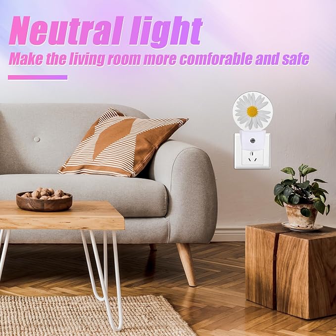 Daisy Night Light Chamomile Night Lights LED Lamp Round Plug into Wall Nightlight with Dusk to Dawn Sensor Home Hallway Stairway Kitchen Decor