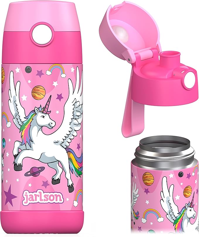 Jarlson® Mali Children's Water Bottle, Thermal Stainless Steel Water Bottle, BPA-Free, Leak-Proof, Children's Bottle with Chug Lid, Bottle for School, Nursery (Unicorn 'Star', 350 ml)