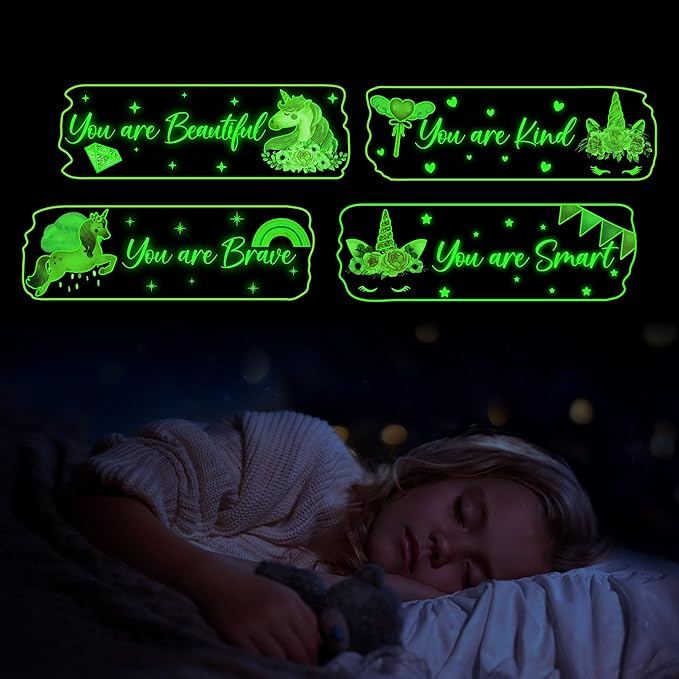 Glow in The Dark Stars Unicorn Wall Decals, Glowing Motivational Wall Art Inspirational Sticker, Peel and Stick Ceiling Decal for Girl's Room
