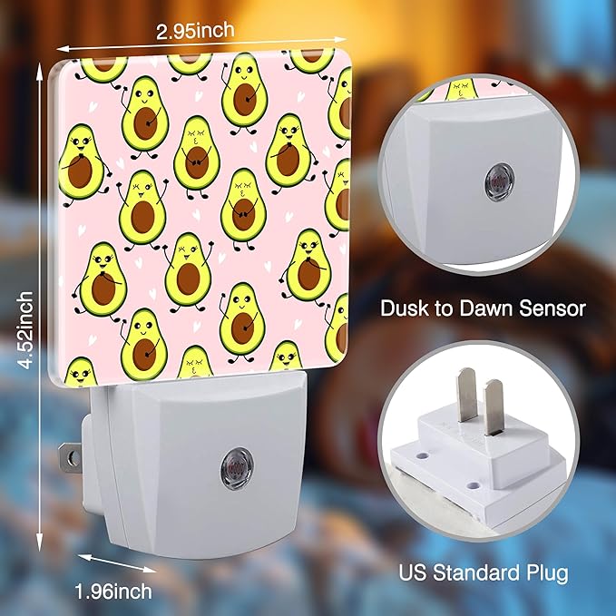 Cute Pink Avocado Night Light Plug into Wall with Dusk to Dawn Light Sensors Heart Shaped Avocado Night Light LED Lamp for Bedroom Hallway Home Wall Decor Nightlight for Girls Boys Men Women