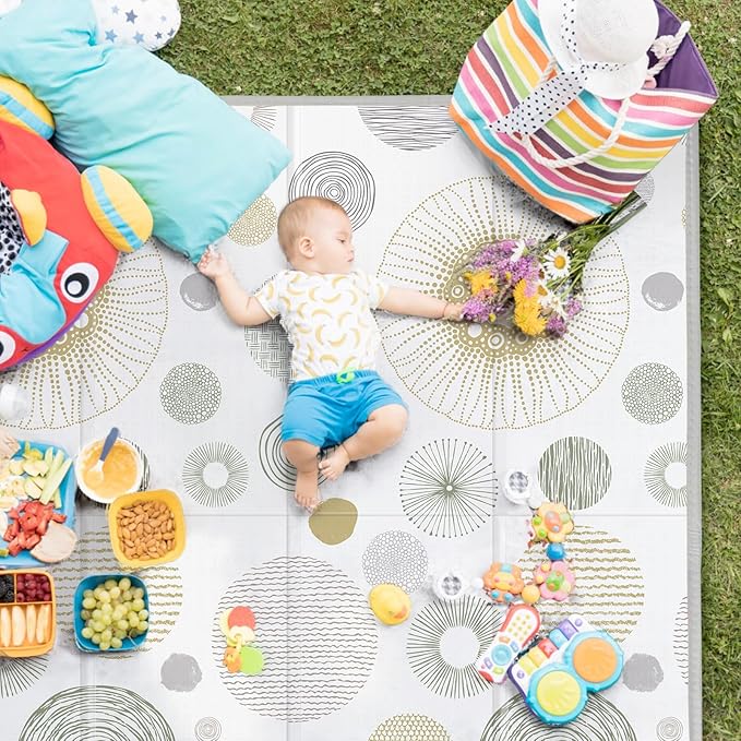 Foldable Baby Play Mat, PIGLOG 50X50 Waterproof Playpen Mat for Babies and Toddlers Kids, Safe Foam Playmat for Tummy Time, Reversible Playmats, Portable Baby Floor Mat for Infant, Toddler, Circle