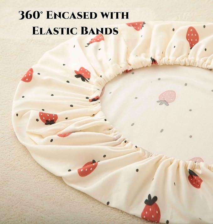 SDY Strawberry Bassinet Sheets for Baby Girl and Boy Set 2 Pack 32 * 16 * 4 inches,Jersey Baby Bedding Fit Hourglass Oval Rectangle Bassinet Mattress，Newborn Essentials (Strawberry&Polka Dot)