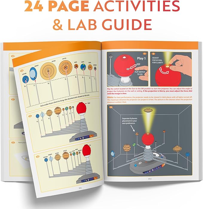 Playz Premium Solar System Model Kit for Kids - 4 Speed Motor, HD Planetarium Projector, 8 Painted Planets & 8 White Foam Balls with Paint and Brush for a Hands-On STEM DIY Project for Space Toys