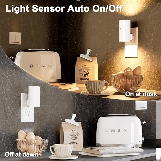 NIORSUN Night Lights Plug into Wall, Dimmable with 3 Color Modes & Auto On/Off Sensor, Ultra-Slim Nightlight for Hallway, Bathroom, Bedroom, Nursery, Kitchen (10 Pack, White)