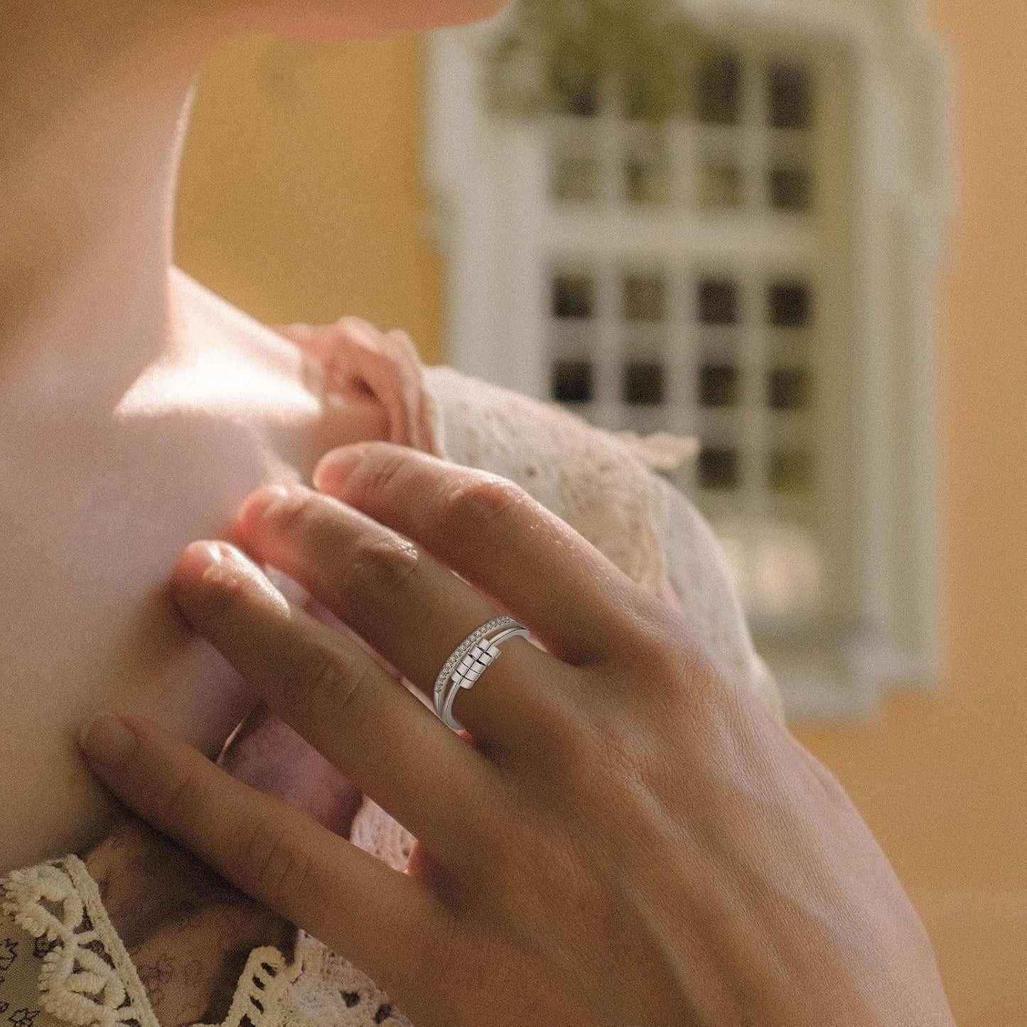 INFUSEU Funny Spinner Fidget Rings for Women Girls Anti Anxiety Stress Worry, Adjustable Size