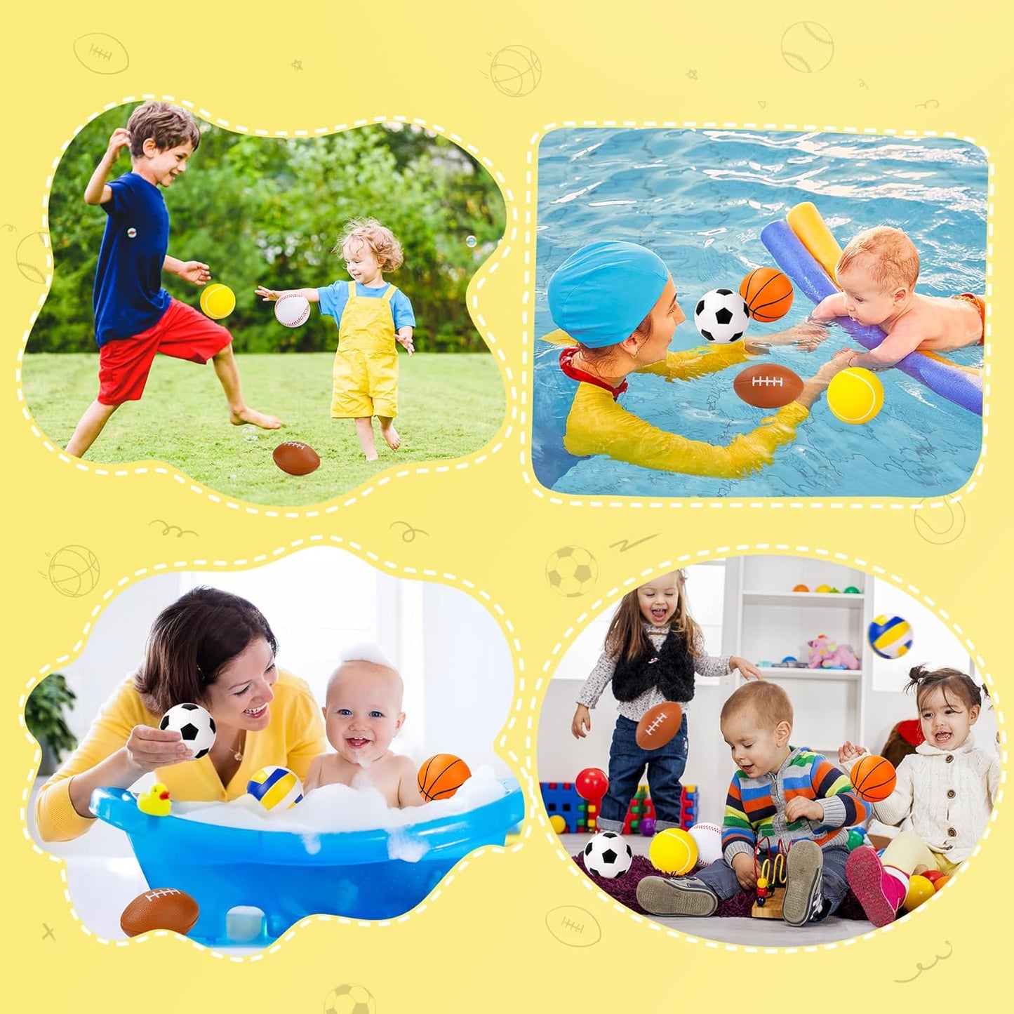 Balls for Toddlers Babies, Soft Baby Toys, 6 Pack 3.5" Foam Balls Kids Sports Set, Small Soccer Basketball Baseball Football Volleyball Tennis, Indoor Outdoor Toys Games Gifts for Boys Girls