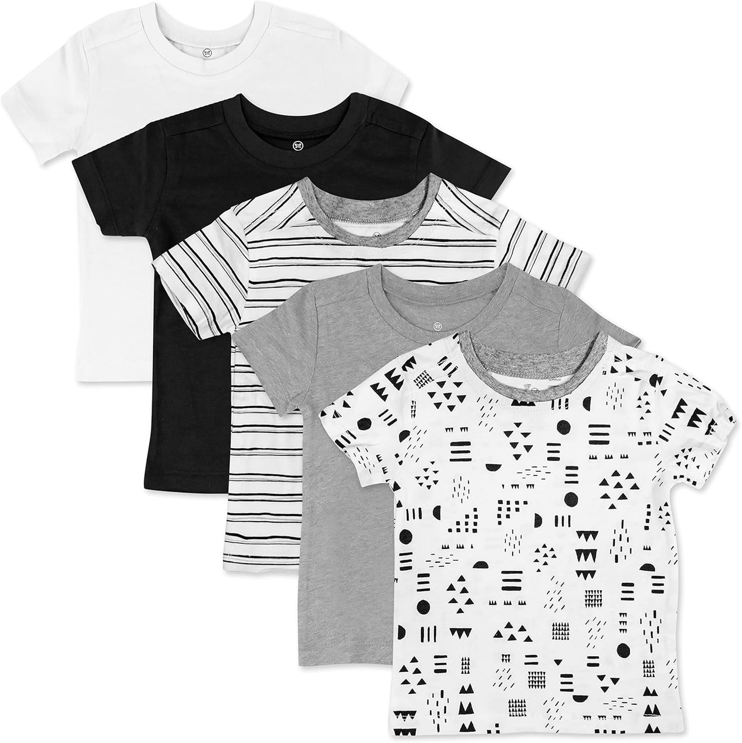HonestBaby 5-Pack Short Sleeve T-Shirts 100% Organic Cotton Baby, Toddler, Little Kid, Boy, Girl, Unisex