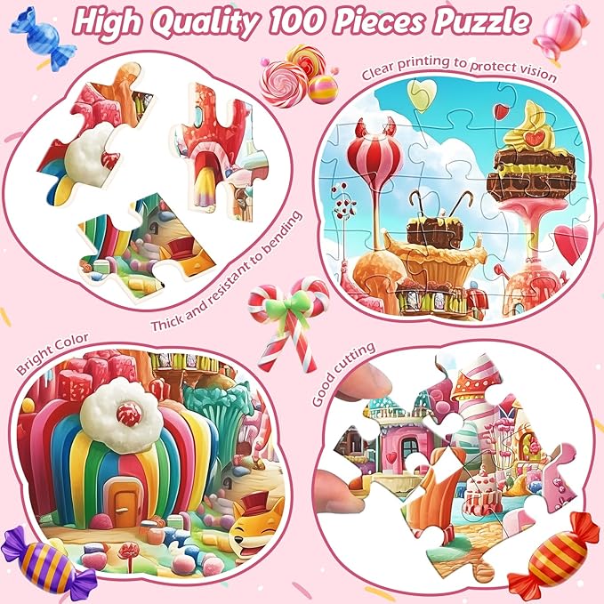 100 Piece Puzzles for Kids Ages 4-8,Kids Puzzles Ages 4-6 6-8 8-10 Dessert Cartoon Puzzle 100 Piece for 4 6 8 Years Old Jigsaw Puzzles for Adults Toddler Children Seniors Toys Puzzle Games Gift