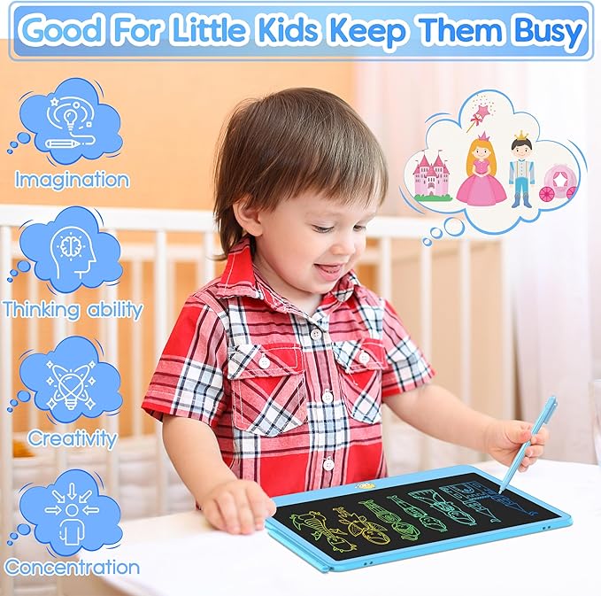 Hockvill LCD Writing Tablet for Kids 12 Inch, Toys for Boys Girls Drawing Pad for 3 4 5 6 7 Year Old Kids Toys, Toddler Erasable Doodle Board Travel Essentials, Children’s Day Gift for Kids - Blue