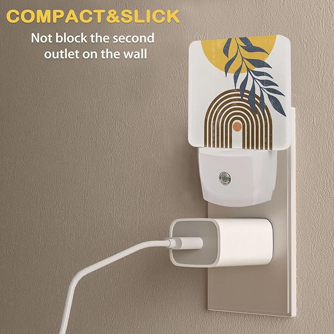 Boho Sun Leaves Night Light,Plug in Night Light, Dusk to Dawn Sensor Nightlights for Stairway/Hallway/Kitchen/Bedroom/Bathroom 0.5W