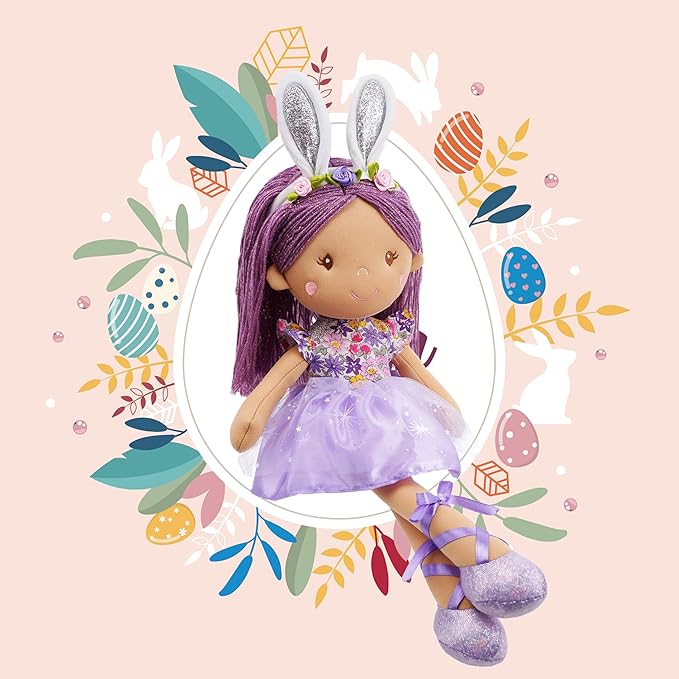June Garden 16" Tia Bunny Ballerina Plush Doll – Soft Stuffed Doll – Easter & Birthday Gift for Girls and Toddlers - Lilac