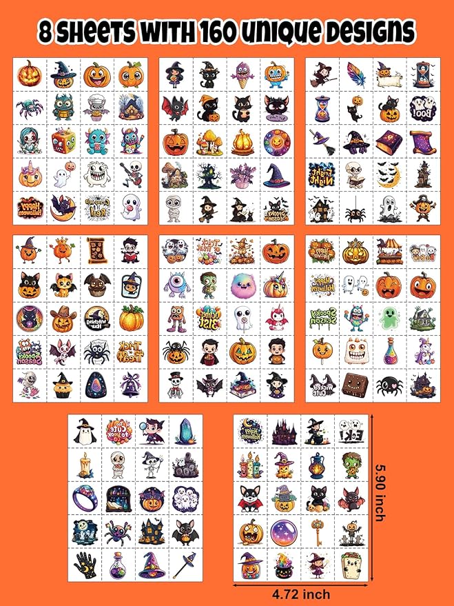 JCFIRE Halloween Temporary Tattoos for Kids, 160 Styles Halloween Party Favors, Treat or Trick Supplies, Crafts for Goodie Bag Stuffers, Birthday Party Decorations Accessories, Games, Toys, Gifts