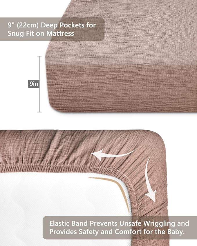 Crib Sheets for Boys Girl, Fitted Baby Toddler Bed Sheets 28" x 52", Neutral Muslin Cotton Crib Mattress Bedding Soft and Breathable Comfort (Vintage Taupe)