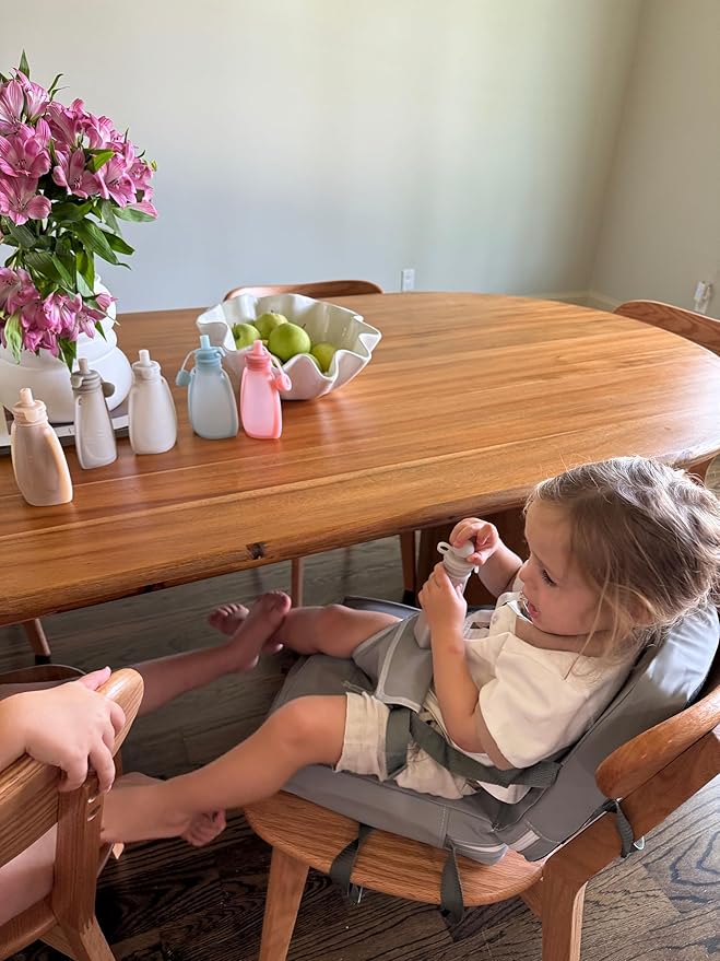 PandaEar Toddler Booster Seat for Dining Table, Portable Increasing Booster Cushion with Backrest & Adjustable Seat Belt for Kids Children, Non-Slip Bottom (Grey)