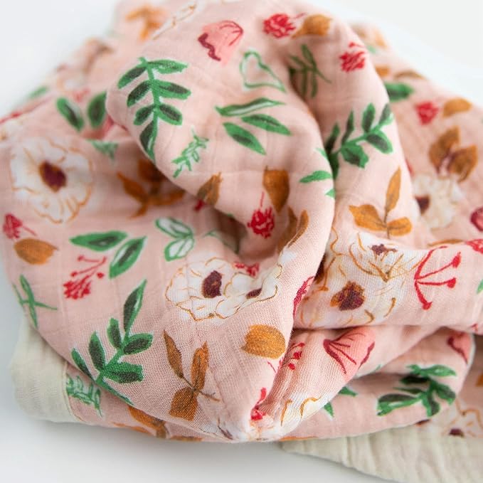 Little Unicorn Newborn Receiving Quilt | Ultra- Soft, Multi-Layered Muslin Fabric | Gift for Newborns & on-The-go (Vintage Floral)